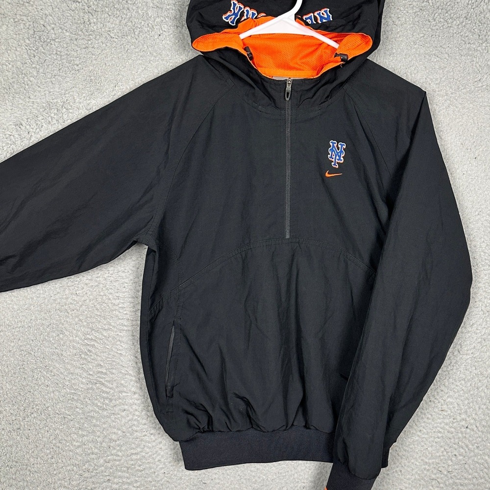 New York Mets Nike Windbreaker Mens Small Black Orange Quarter Zip Pullover EUC